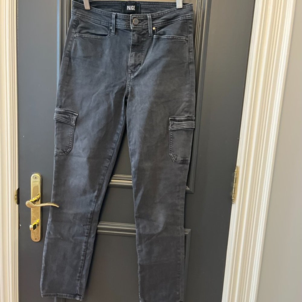 Paige cargo jeans, size 27. Dark Grey wash, trendy and comfortable